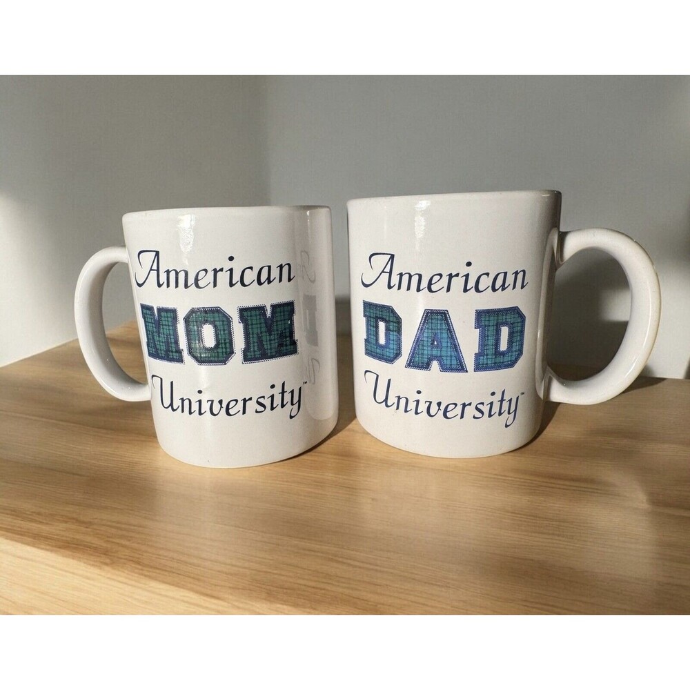 American MOM  -DAD University  coffee mugs drink cup white blue PROUD PARENT